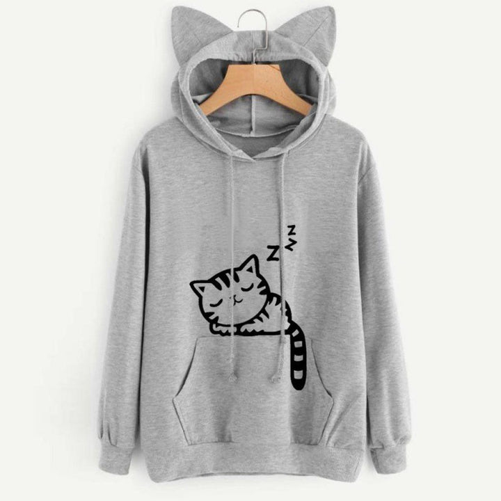 Damen Kapuzenpullover mit Katzenohren und süßem Druck Drune