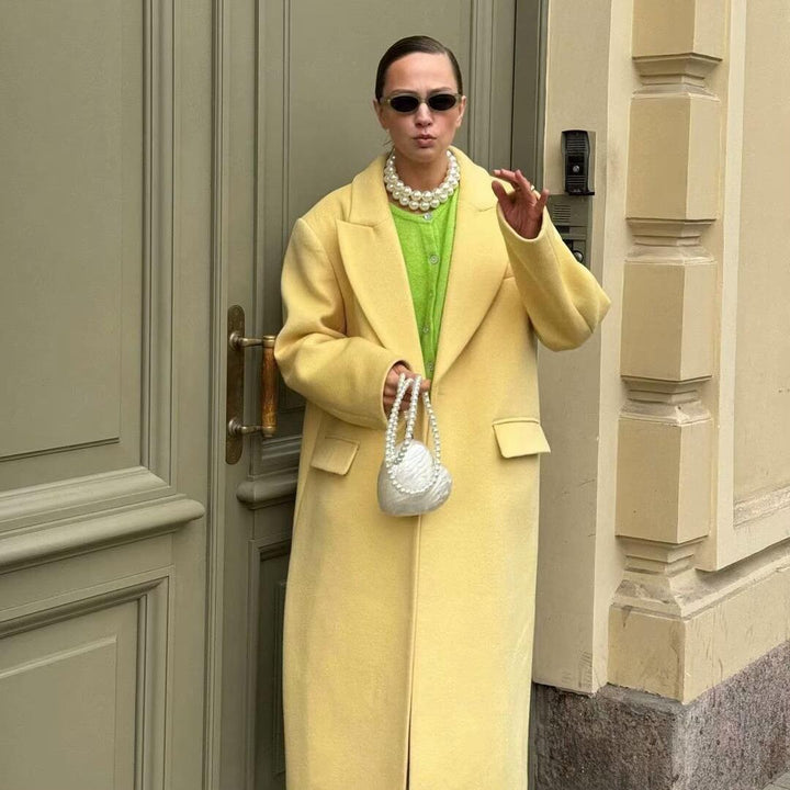 Damen Eleganter Oversized-Blazer-Mantel mit tiefem Revers und praktischen Taschen Drune