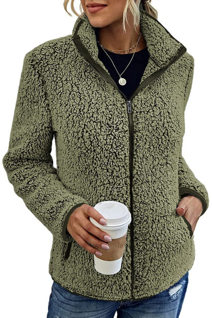 Damen kuschelige Fleecejacke mit hohem Kragen und praktischen Taschen Drune