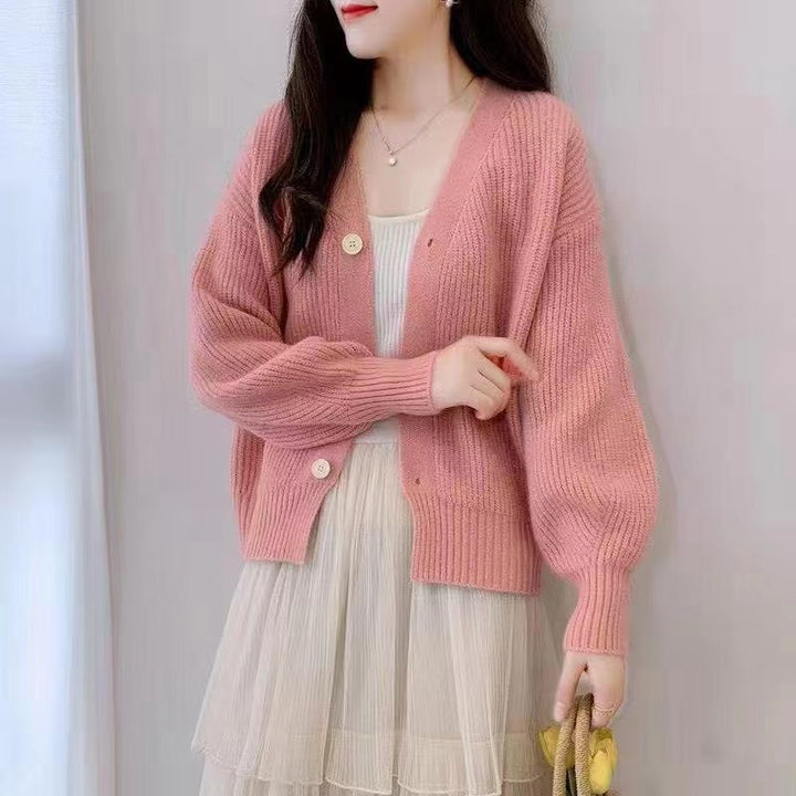 Damen Bequeme Strickjacke mit weiten Ärmeln und dezentem Rippdesign Drune