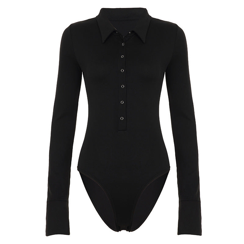 Damen eleganter Langarm-Bodysuit mit Knopfleiste und modischen Details Drune