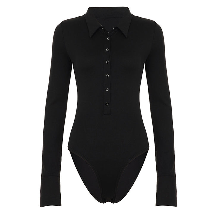 Damen eleganter Langarm-Bodysuit mit Knopfleiste und modischen Details Drune