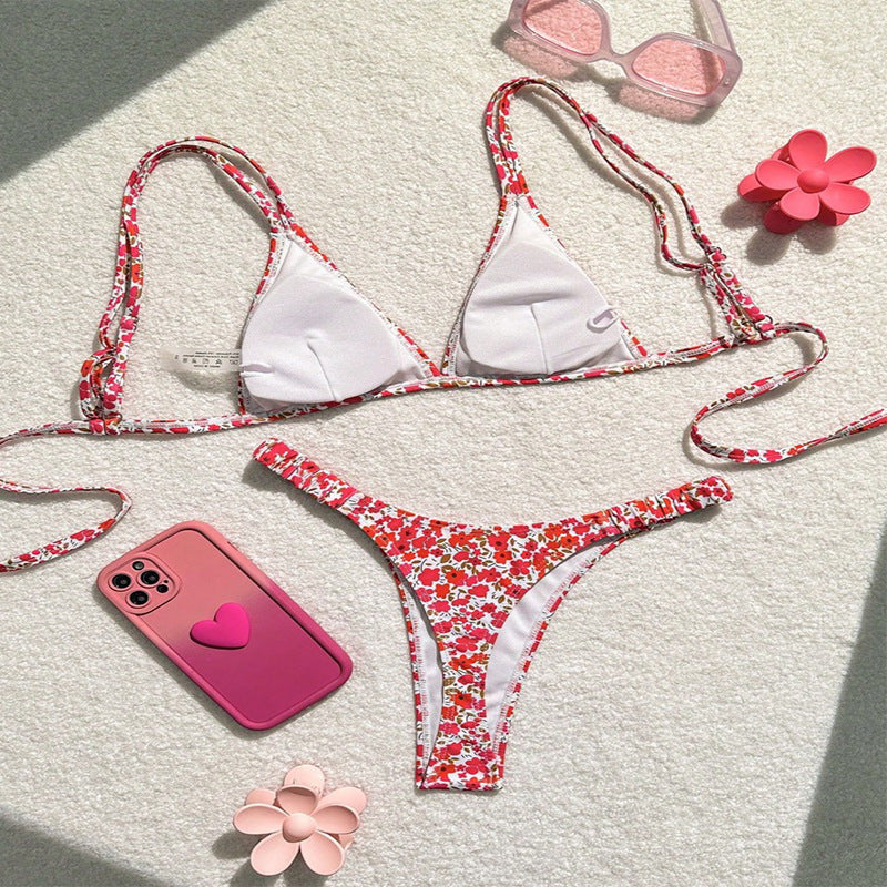 Damen Triangel-Bikini mit floralem Design und verstellbaren Trägern Drune