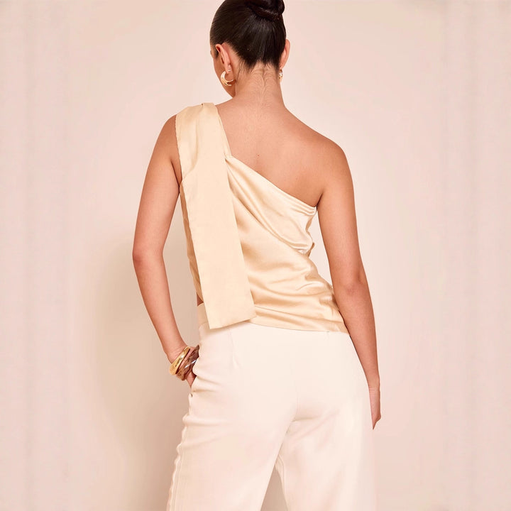 Damen asymmetrisches Satin-Oberteil mit drapiertem Abschluss Drune