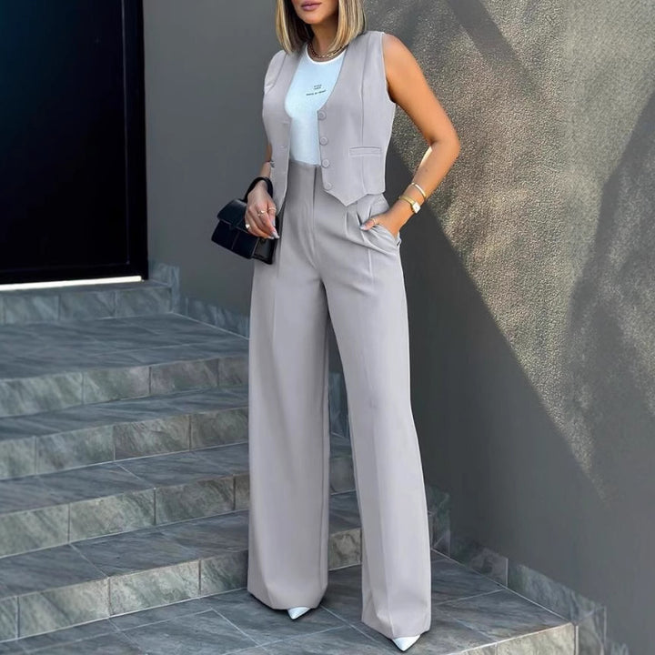 Damen eleganter Anzug mit weiten Hosen und taillierter Weste Drune