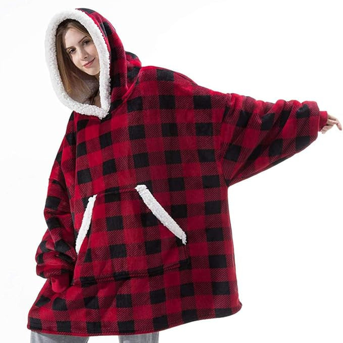 Damen Gemütlicher Hoodie-Poncho mit weichem Futter und praktischen Taschen Drune