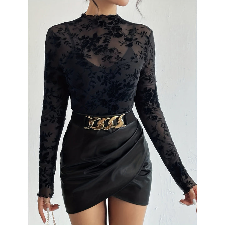 Damen Langarmshirt mit floralem Chiffon und transparenten Details Drune