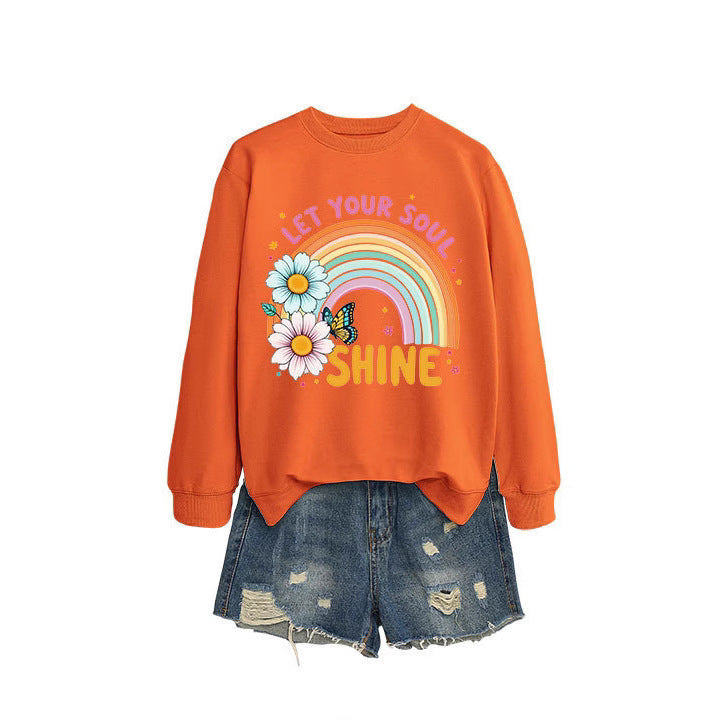 Damen Sweatshirt mit buntem Farbverlauf und floralem Grafikdesign Drune