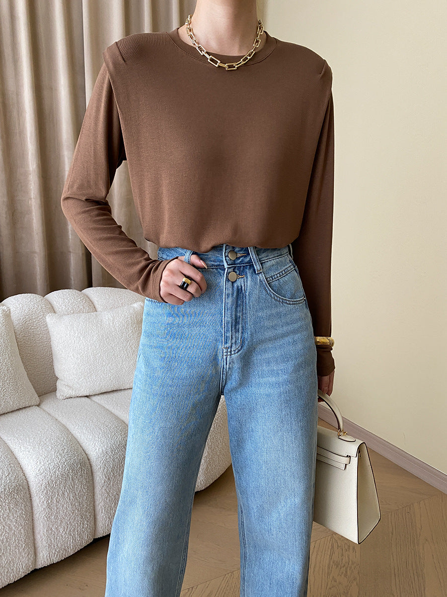 Damen modisches Langarmshirt mit feiner Struktur Drune