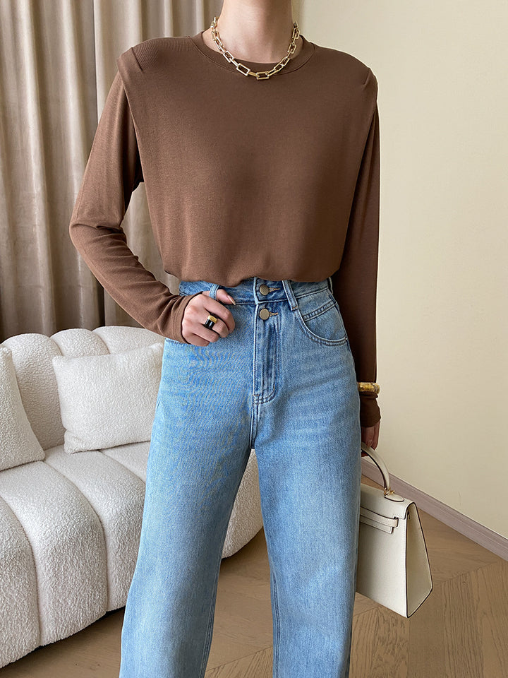 Damen modisches Langarmshirt mit feiner Struktur Drune