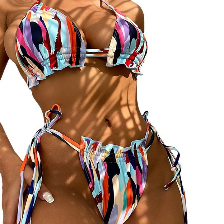 Damen Triangel-Bikini mit verstellbaren Trägern und Rüschendesign Drune