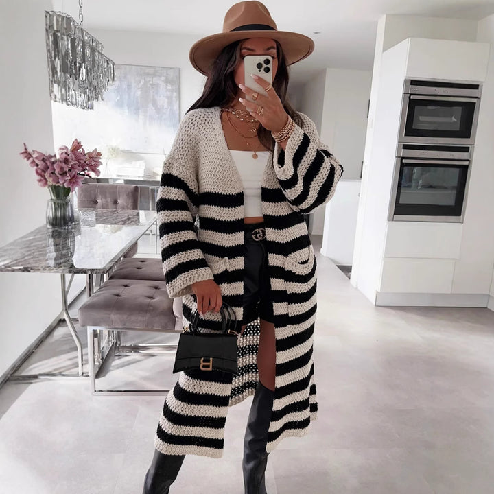Damen Grobstrickjacke im eleganten Streifenmix Drune