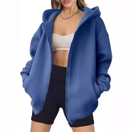 Damen lässiger Oversized Zip-Hoodie Drune