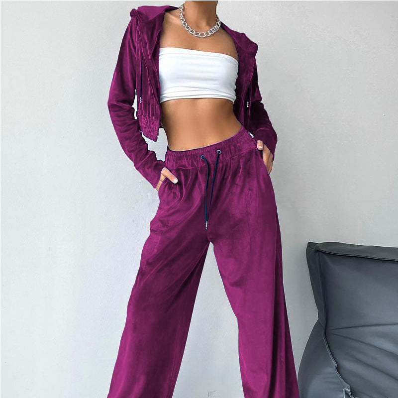 Damen Sportliches Freizeit-Set mit lässiger Kapuzenjacke und weit geschnittenen Hosen Drune