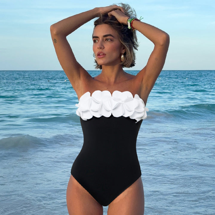 Damen Schwimmanzug mit floralem Oberteil und eleganter Maxi-Rock Drune