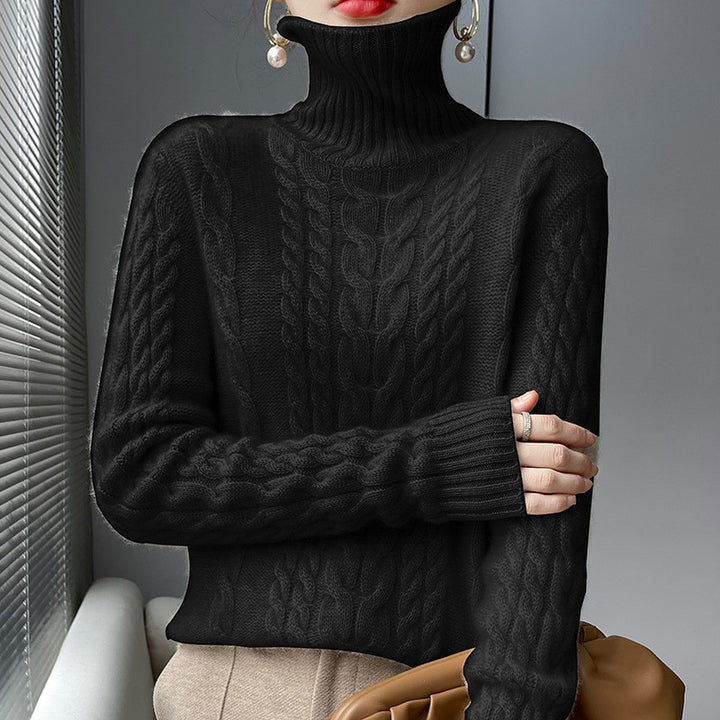 Damen Grobstrickpullover mit hohem Kragen und strukturiertem Zopfmuster Drune
