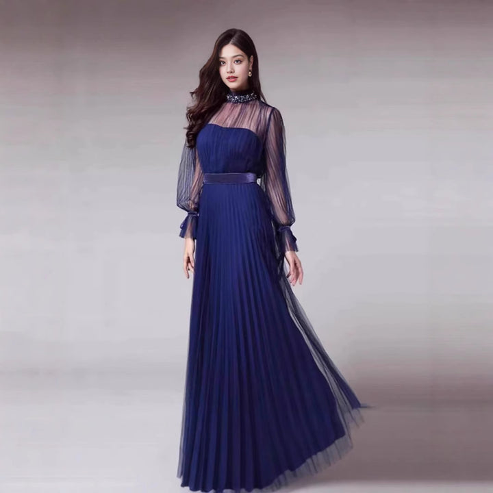 Damen Elegantes Maxikleid mit schimmerndem Chiffon und verspielten Rüschendetails Drune