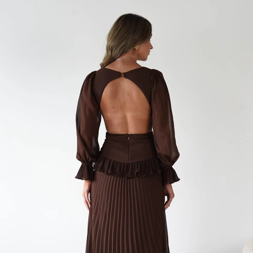 Damen Maxi-Kleid mit weitem Schnitt und Rüschendetails Drune