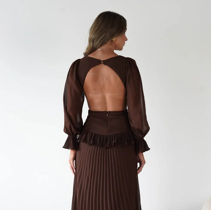 Damen Maxi-Kleid mit weitem Schnitt und Rüschendetails Drune