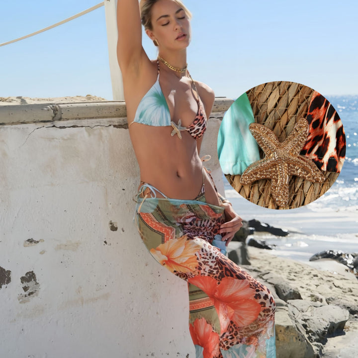 Damen Bikini-Set mit floralem Design und eleganter Maxiröcke Drune