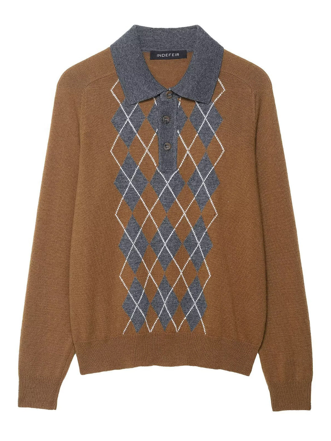 Damen eleganter Pullover mit Rautenmuster und Kragen Drune