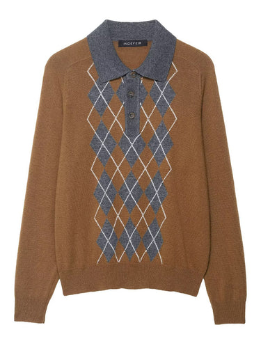 Damen eleganter Pullover mit Rautenmuster und Kragen Drune