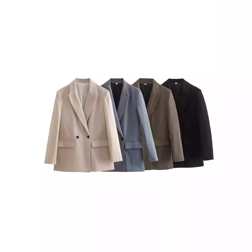 Damen nan taillierter Doppelreiher-Blazer mit spitzem Revers, Pattentaschen und leichtem Innenfutter Drune