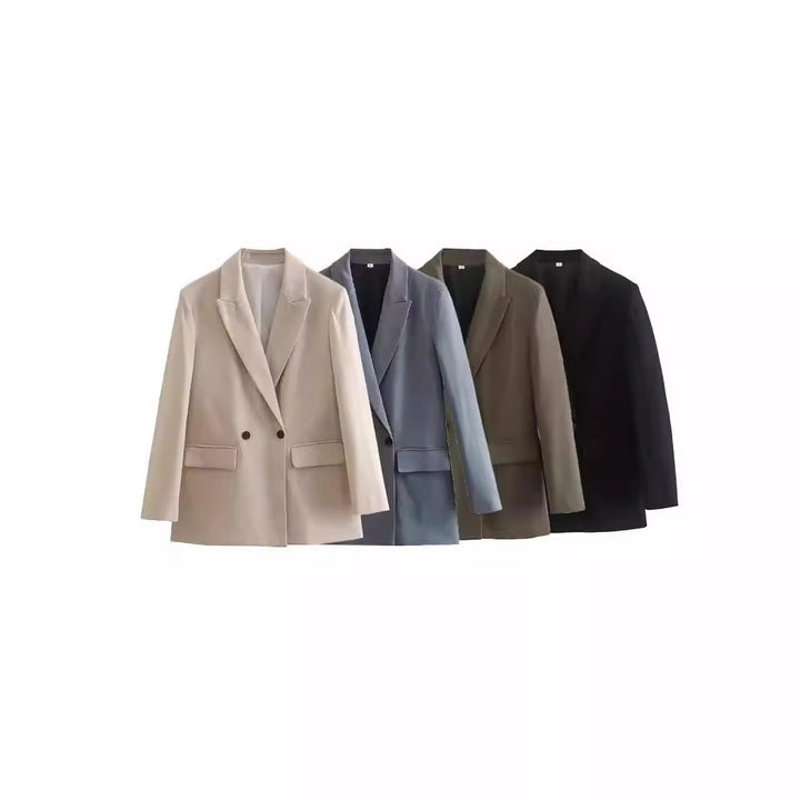 Damen nan taillierter Doppelreiher-Blazer mit spitzem Revers, Pattentaschen und leichtem Innenfutter Drune