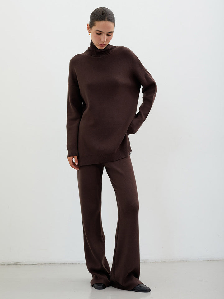 Damen Weit geschnittenes Strick-Pullover-Set mit hohem Kragen und komfortabler Passform Drune
