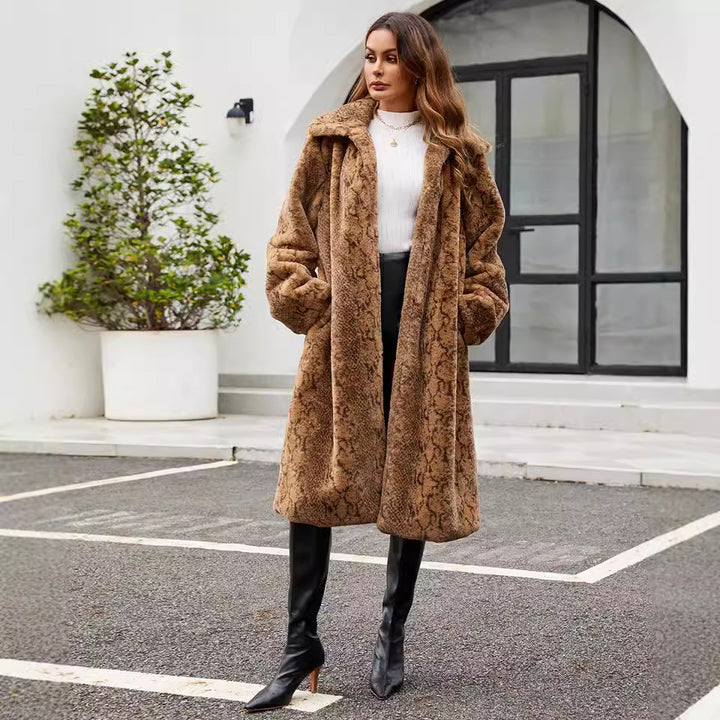 Damen Eleganter Kunstpelzmantel Drune