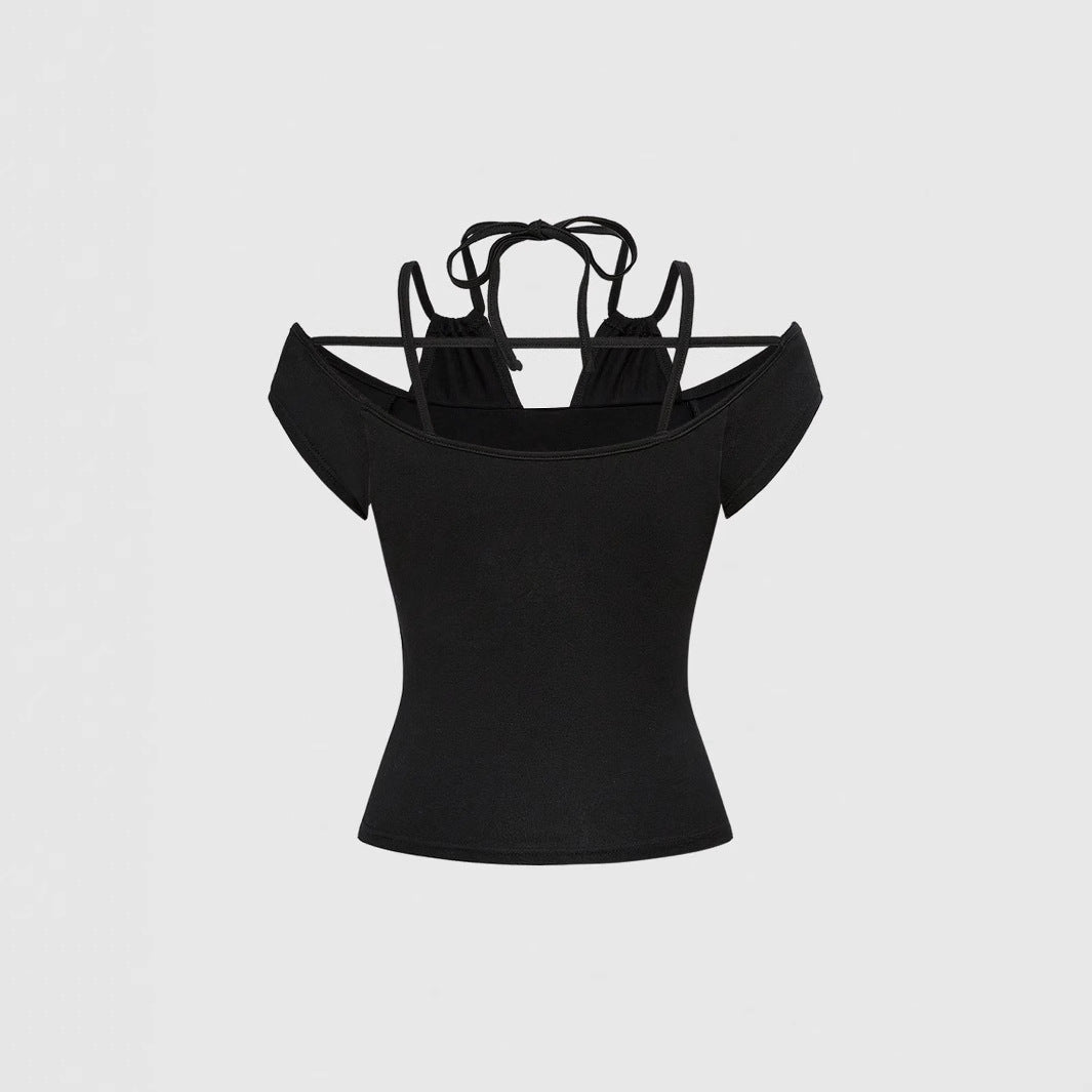 Damen Off-Shoulder Top mit funkelndem Kreuz-Design Drune