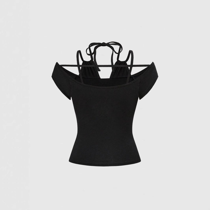 Damen Off-Shoulder Top mit funkelndem Kreuz-Design Drune