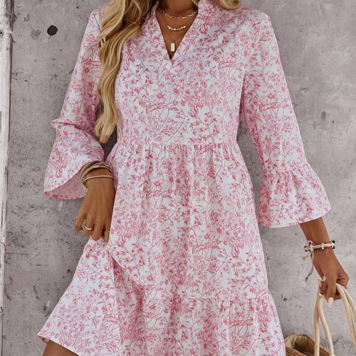 Damen Sommerliches Chiffonkleid mit floralem Design und Rüschendetails Drune