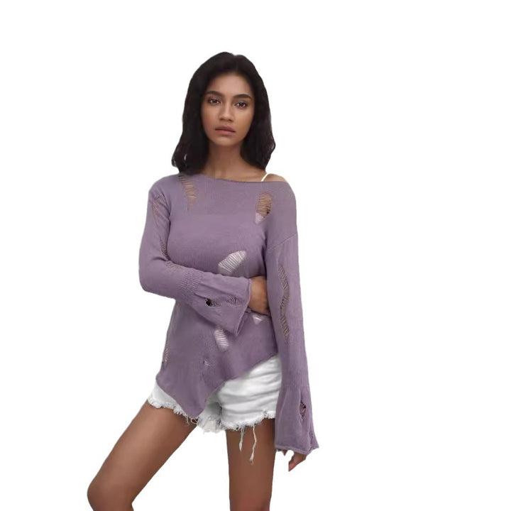 Damen Strickpullover mit lässigem, ausgefranstem Design Drune