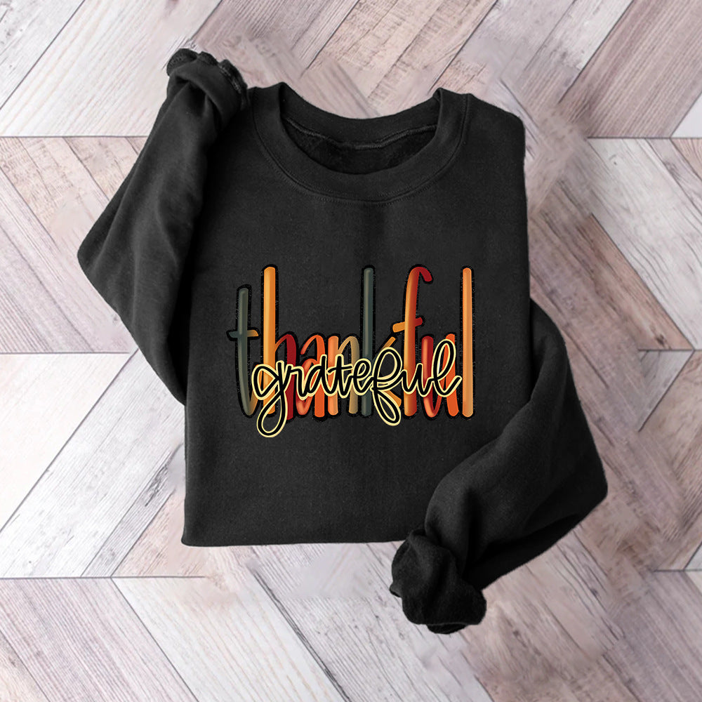 Damen Sweatshirt mit kreativem "thankful" Schriftzug und bequemer Passform Drune