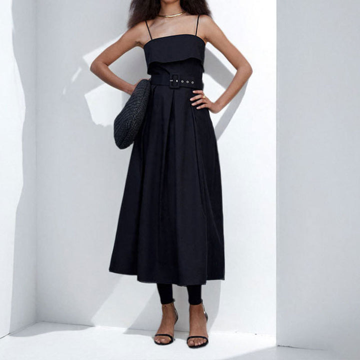 Damen Maxikleid mit schulterfreiem Design und elegantem Bindegürtel Drune
