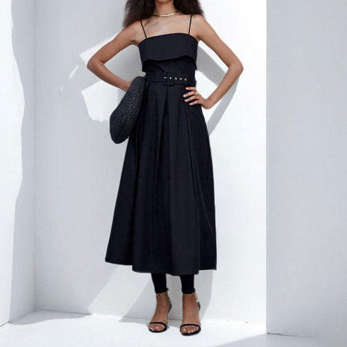 Damen Maxikleid mit schulterfreiem Design und elegantem Bindegürtel Drune