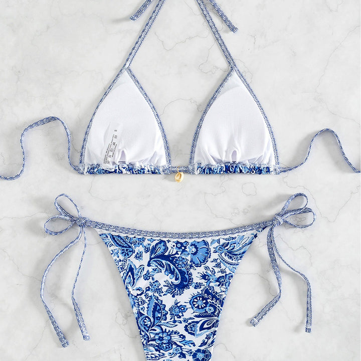 Damen Triangel-Bikini mit verspieltem Floral-Design und Bindebändern Drune