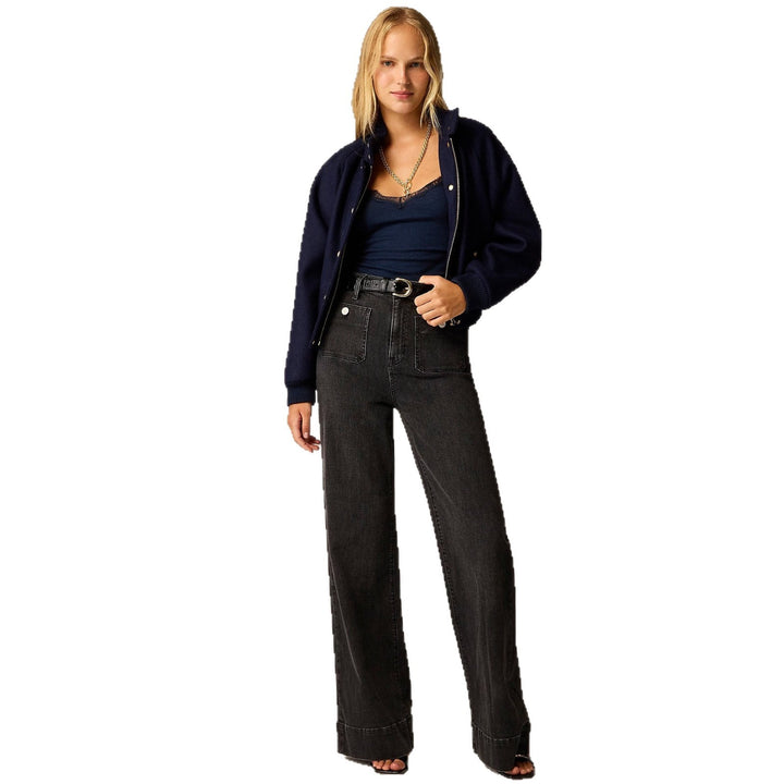 Damen nan High-Waist Wide-Leg-Jeans mit aufgesetzten Fronttaschen und weitem Bein Drune