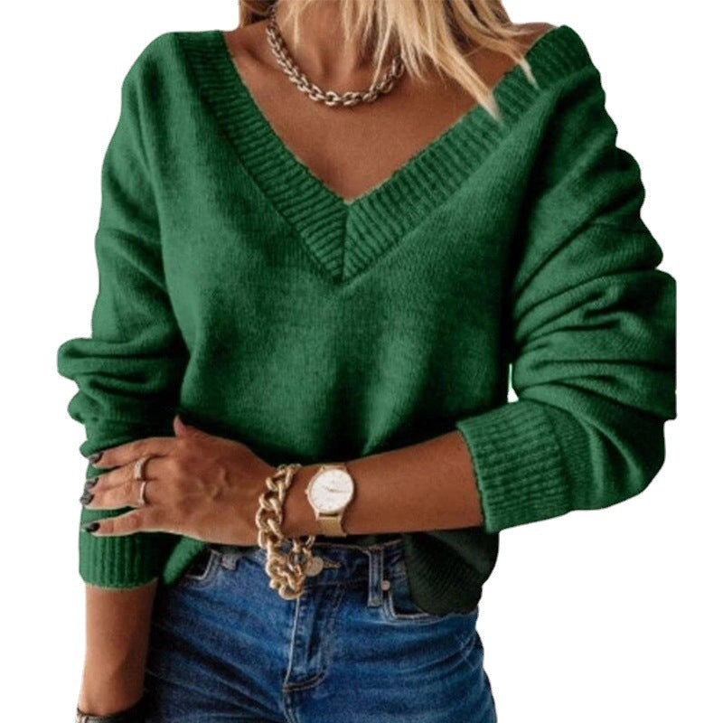 Damen lässiger V-Ausschnitt Pullover aus weichem Strick Drune