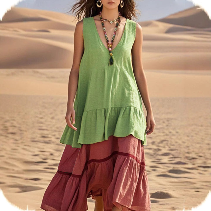 Damen lässiges Maxikleid mit voluminösem Saum Drune
