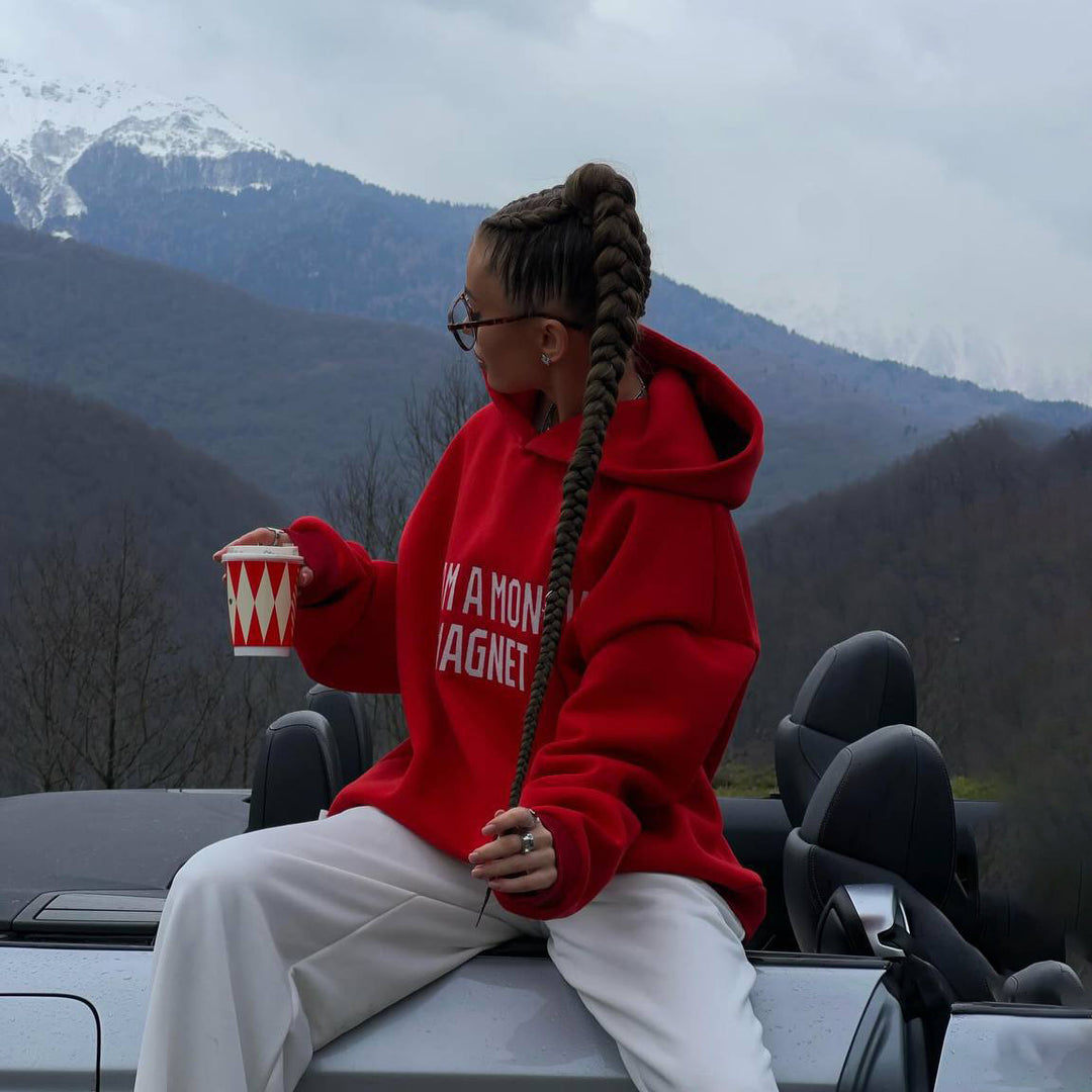 Damen Kapuzenpullover mit auffälligem Schriftzug und lockerer Passform Drune