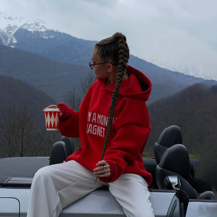 Damen Kapuzenpullover mit auffälligem Schriftzug und lockerer Passform Drune