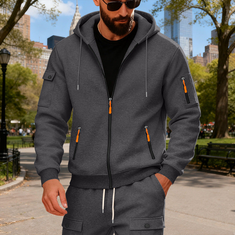Herren Sportliche Zip-Hoodie mit Innovativen Reißverschlusstaschen Drune