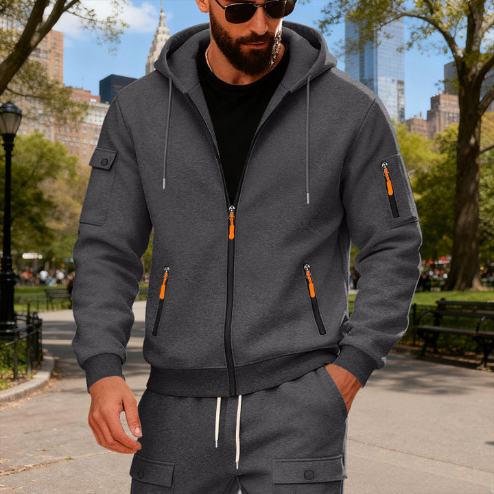 Herren Sportliche Zip-Hoodie mit Innovativen Reißverschlusstaschen Drune