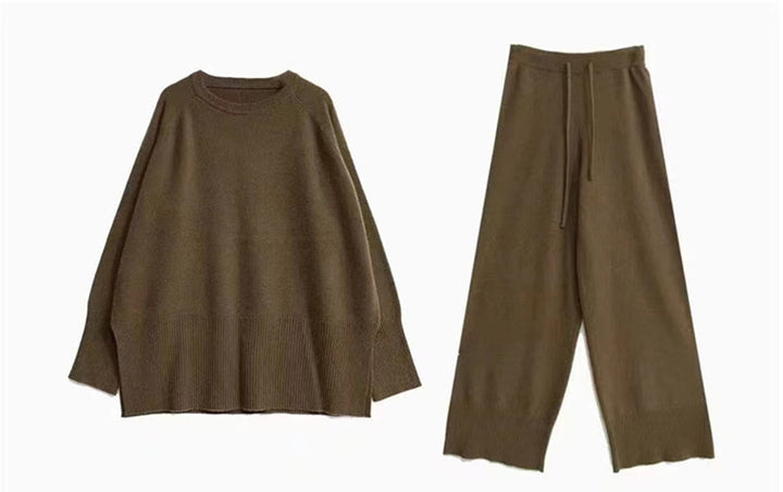 Damen Strickensemble mit elegantem Rundhalsausschnitt und weitem Bein Drune