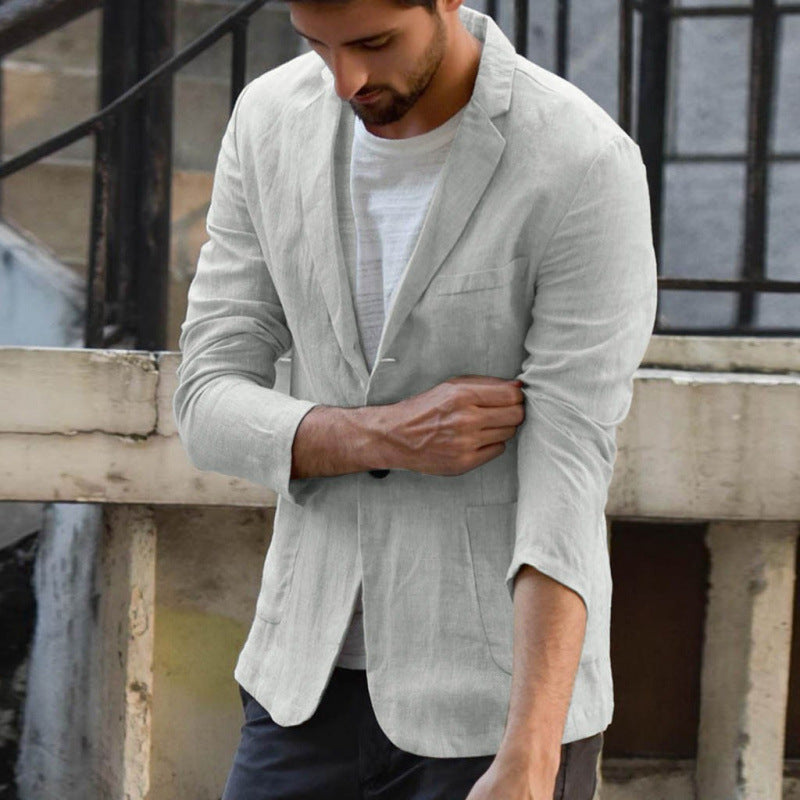 Herren eleganter Leinen-Blazer mit modernem Schnitt und Taschen Drune