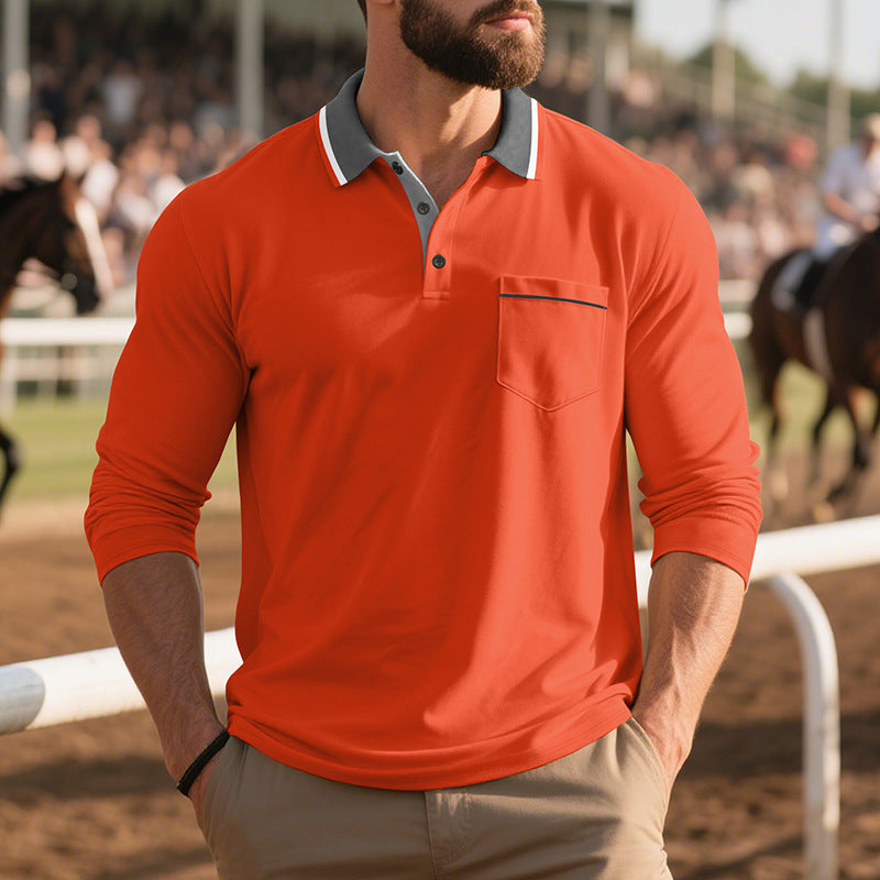 Herren Langarm Polo-Shirt aus atmungsaktivem Stoff mit modernem Kragen Drune