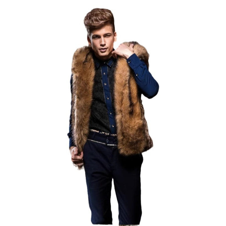 Herren Elegante Kunstpelz-Weste mit tiefem Kragen und luxuriösem Design Drune