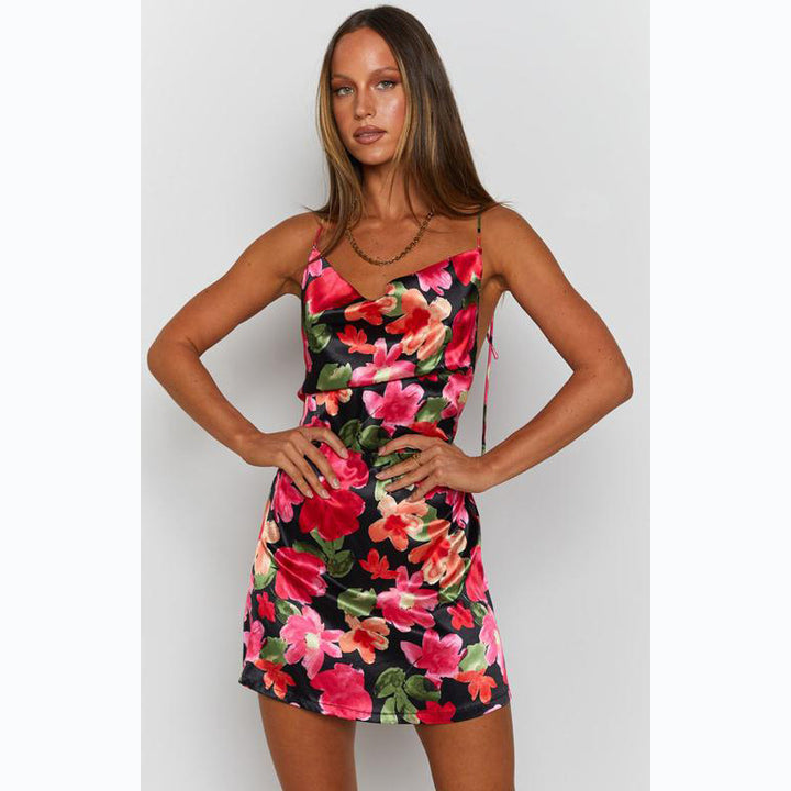 Damen figurbetontes Kleid mit floralem Design und attraktivem Schnitt Drune